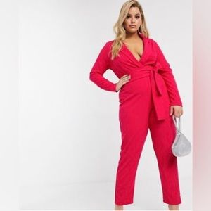 ASOS Design Curve Plunge Tux Jumpsuit In Scuba Crepe